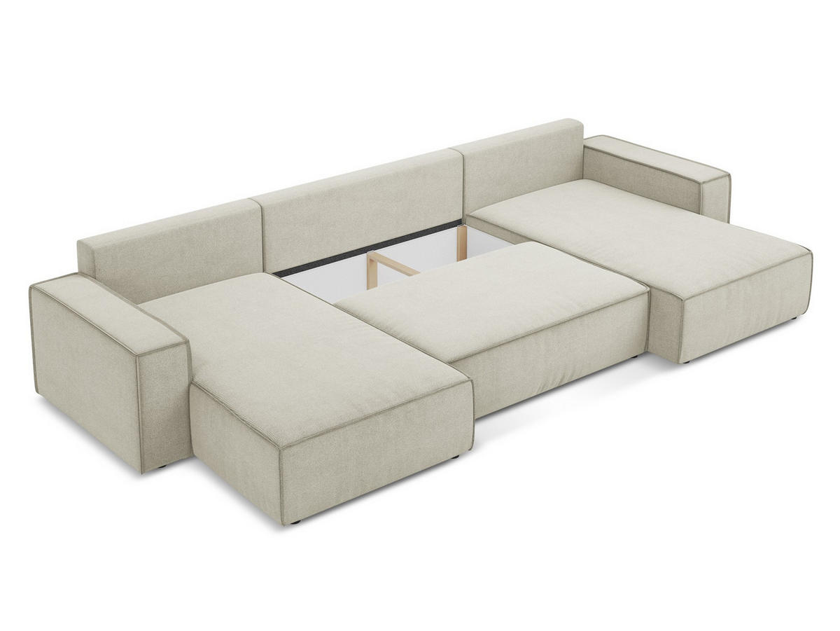 WOHNLANDSCHAFT Strukturstoff Stoff Beige - Beige/Creme, Kunststoff/Textil (398/82/185cm) - Makamii