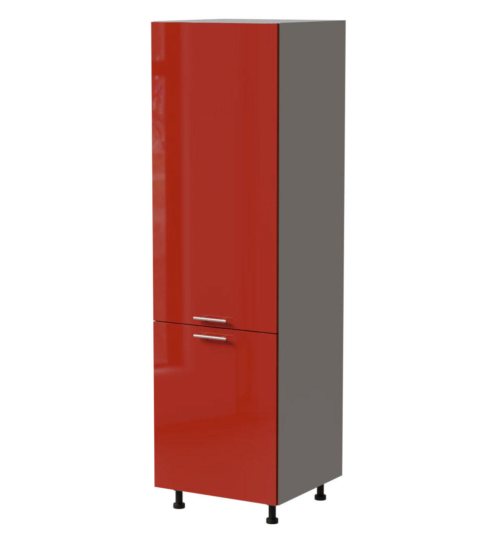 Feldmann-Wohnen Kühlschrankumbauschrank Rot, Grau 60x207x59 cm