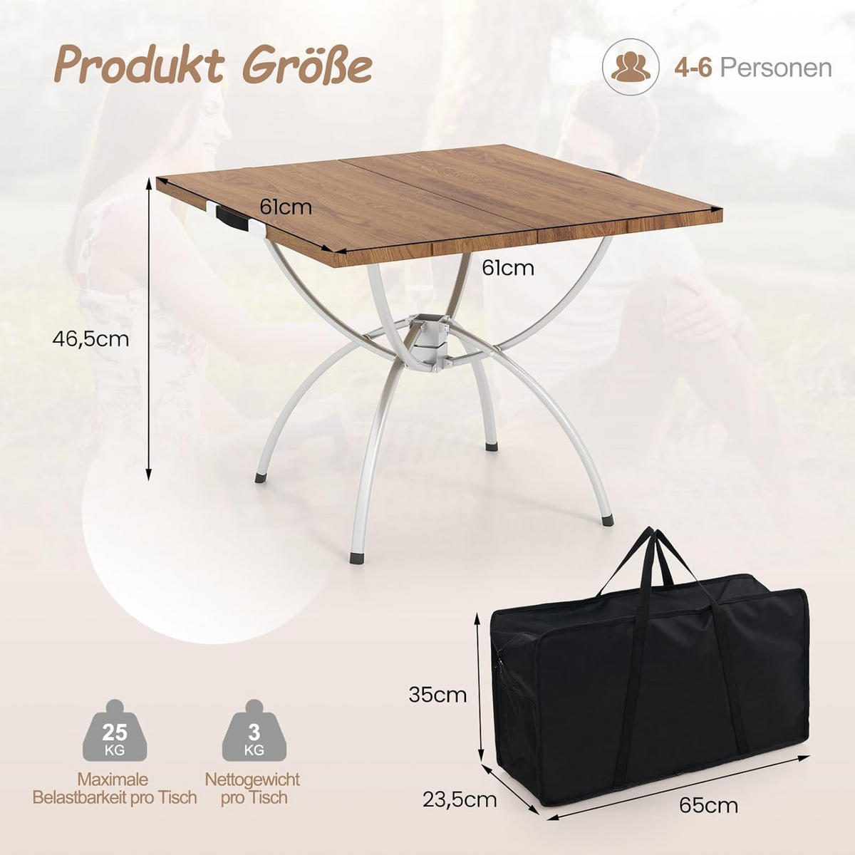 CAMPINGBORD naturlig (2-set) - Naturfärgad, Metall - COSTWAY