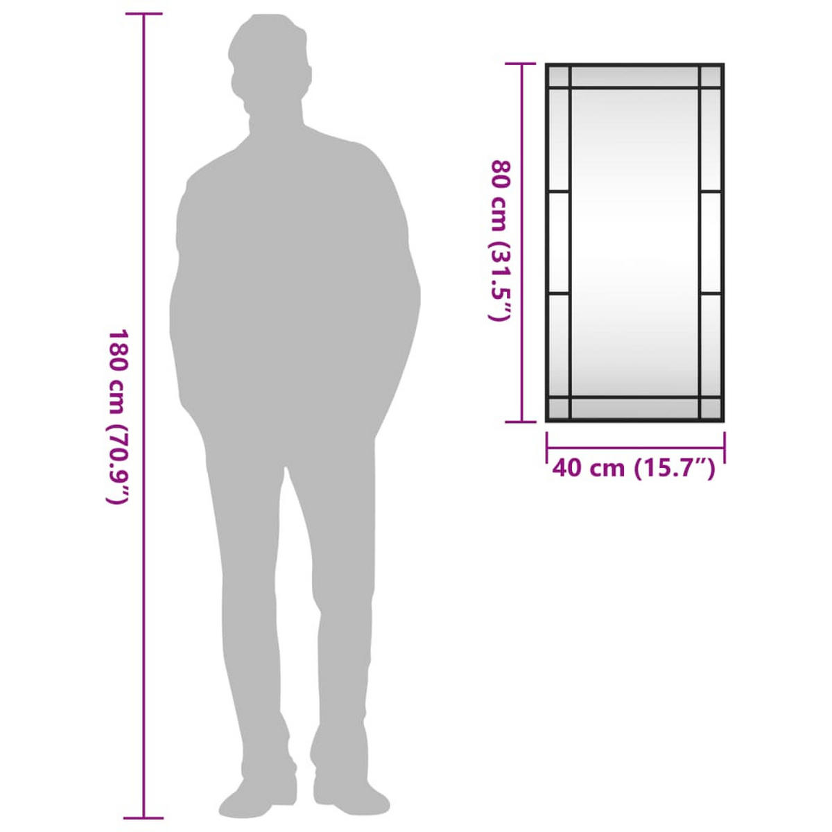 WANDSPIEGEL Schwarz 40/80 Cm Rechteckig Eisen - Schwarz, Metall (80/1.5/40cm) - vidaXL