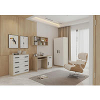 JUGENDZIMMER Elora in Eiche und Weiß – 4-teiliges Set mit Schreibtisch, Kommode, Wandregal und Schrank – Grifffarbe Grau - Braun, Holzwerkstoff (80/200/120cm)