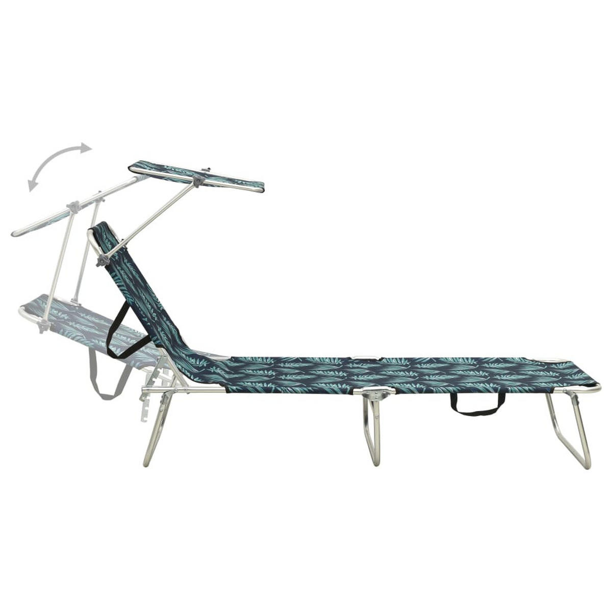 KLAPPLIEGE mit Sonnendach Blattmuster Aluminium - Türkis, Textil (57.5/27/187cm) - furnicato