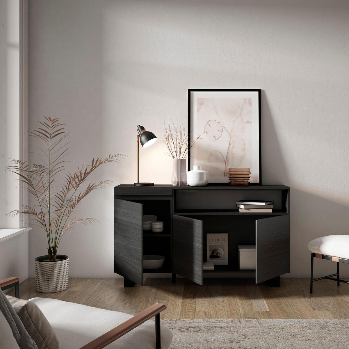SIDEBOARD schwarz, 150/35/87cm - Schwarz, Holzwerkstoff (150/87/35cm) - Skraut Home