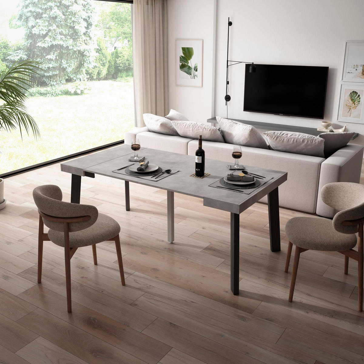 KONSOLENTISCH ausziehbar 58 bis 180cm, für 8 Gäste, zementgrau, 90/58/73cm - Grau, Holzwerkstoff (90/180/73cm) - Skraut Home