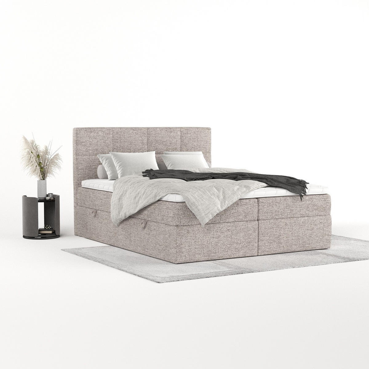 BOXBETT Oris 160/200 cm Beige im Neve Stoff - Beige/Schwarz, Holz/Holzwerkstoff (160/200cm) - AltaBeds