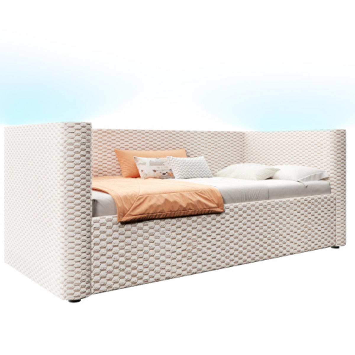 SCHLAFSOFA 90 × 200 cm aus Samt mit hydraulischem Stauraum und App-steuerbarer LED-Leiste, beige - Beige, Textil (104/64/228cm) - Luhomfu
