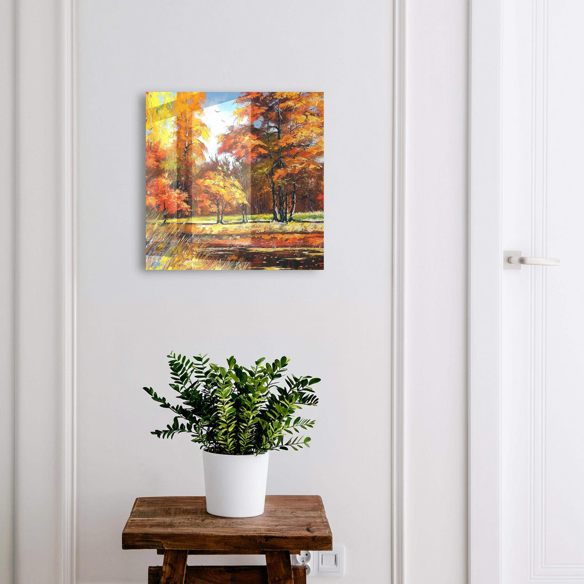 SCHLÜSSELBOX Schwarz 30x30 cm- Türöffnung nach rechts - Herbstlandschaft - Orange, Metall (30/30/5cm) - TULUP