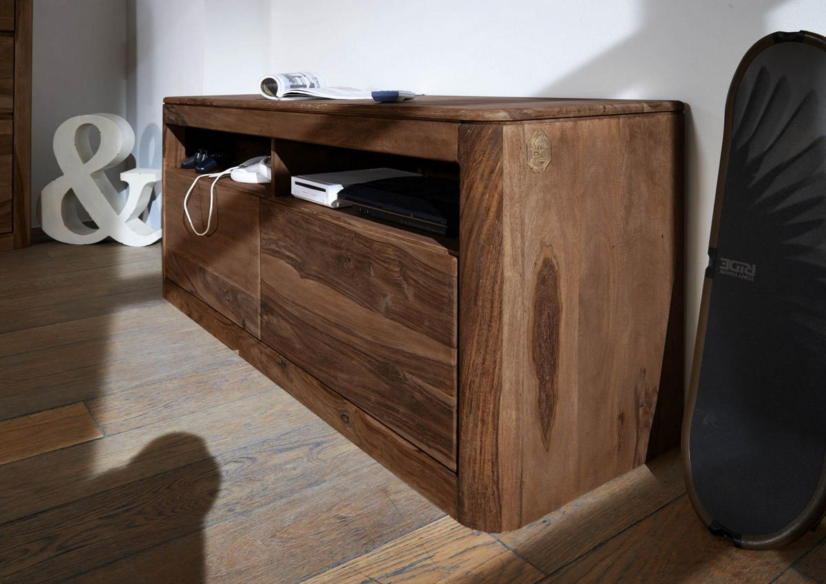 TV-BOARD Sheesham 130x40x58 rot-braun gebeizt TORONTO #119 - Dunkelbraun, Holz (130/58/40cm) - Massivmoebel24