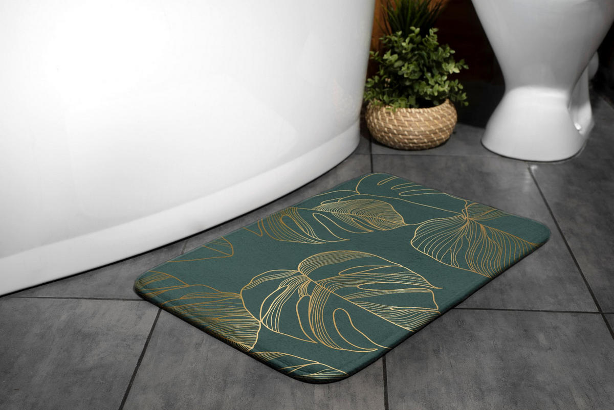 BADTEPPICH 90x60 cm Monstera-Blätter - Grün, Textil (90/60cm) - TULUP