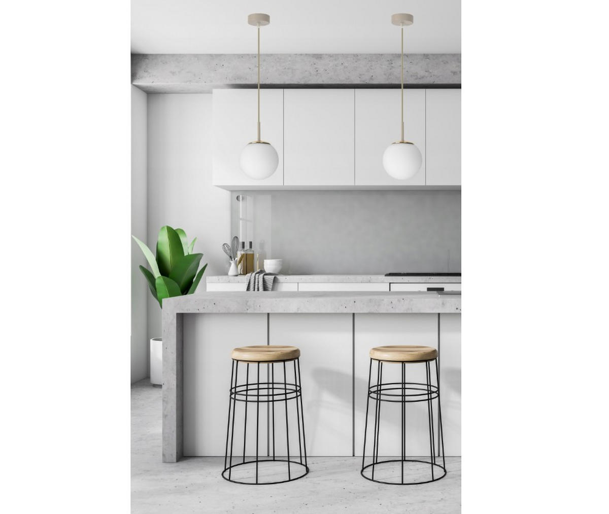 PENDELLEUCHTE ECRU II - Beige/Goldfarben, Glas/Metall (14/14/100cm) - kiki design