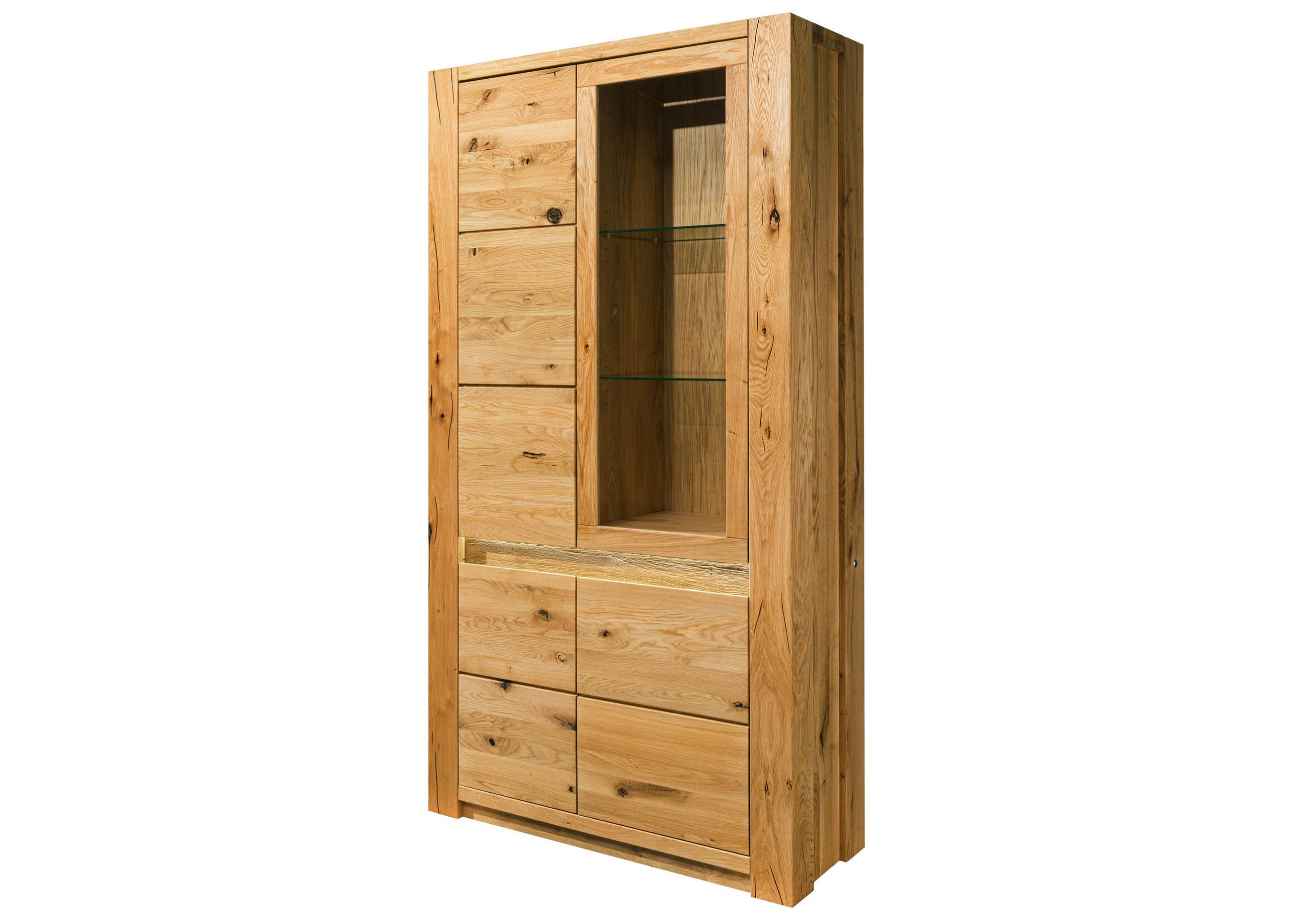 VITRINE Wildeiche 113x40x205 natur geölt KENT #102 - Braun, Holz (113/205/40cm) - Massivmoebel24