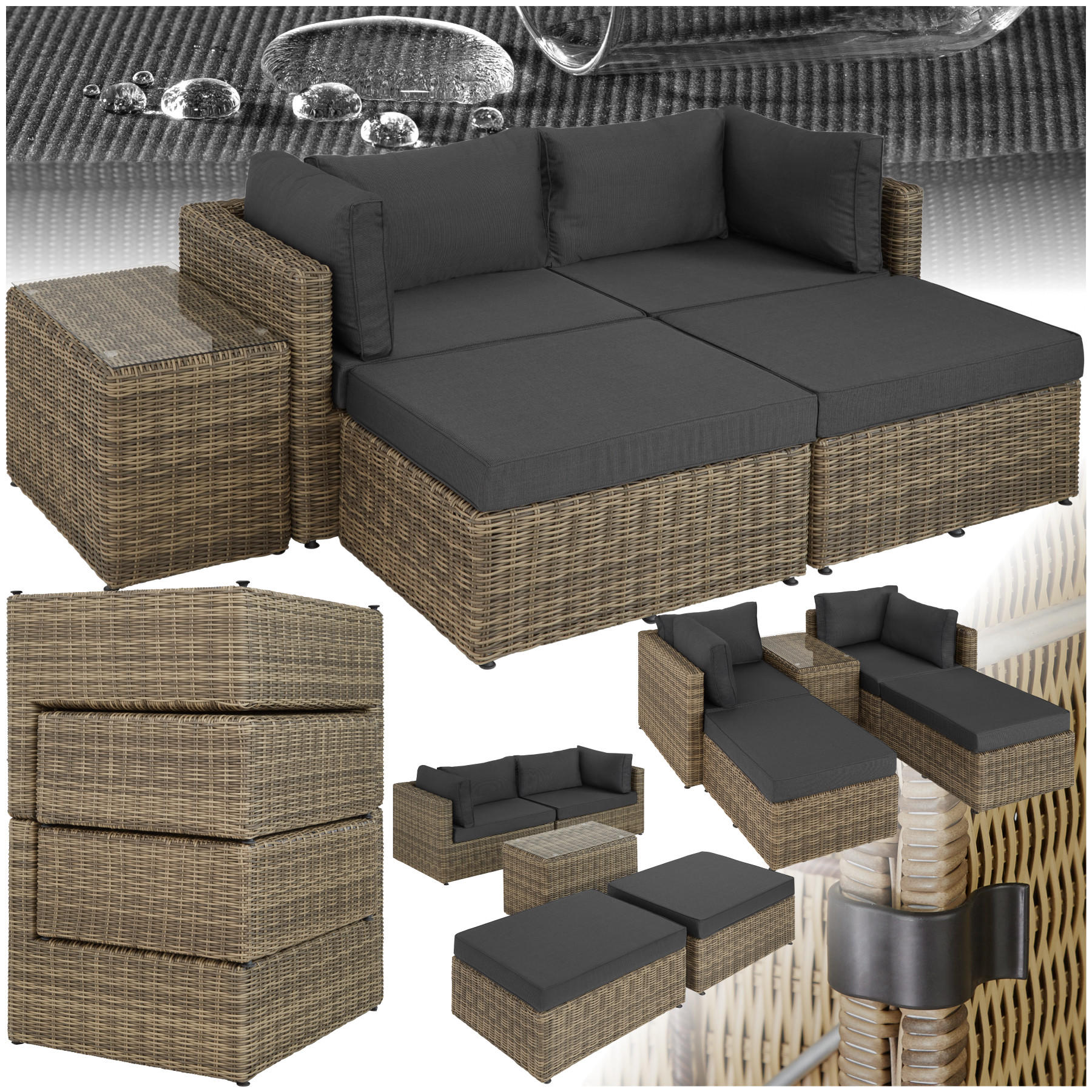 RATTANLOUNGE San Domino,mit Sicherheitsglasplatte,natur - Naturfarben, Kunststoff (72/63cm) - tectake