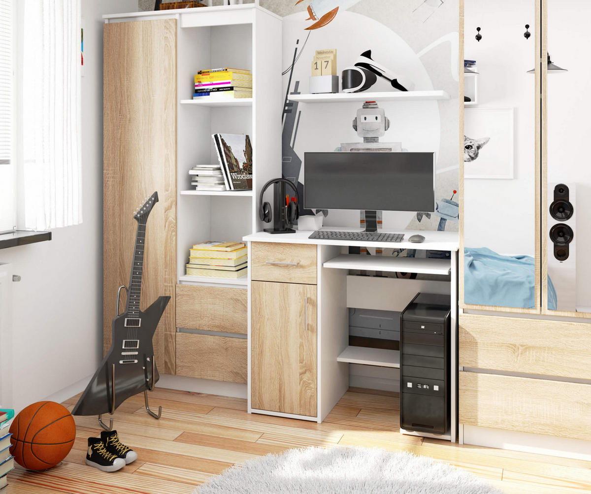 SCHREIBTISCH Weiß, Eiche Sonoma 74/90/50 - Weiß/Sonoma Eiche, Holzwerkstoff (50/90/74cm) - RAUMHIRSCH FURNITURE