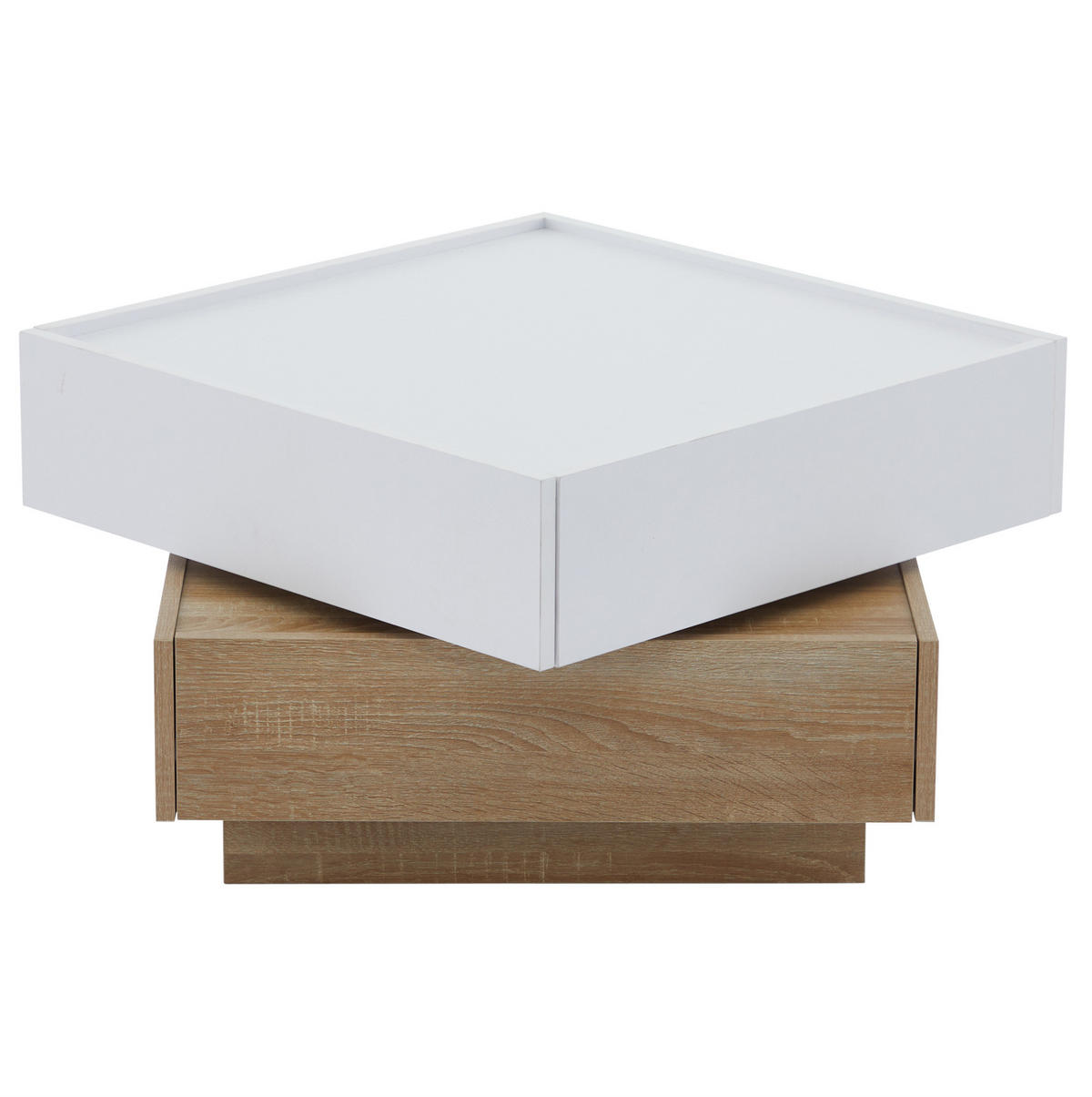 COUCHTISCH drehbar 60 x 60 x 38 cm Weiß Walnuss mit 2 Schubladen - Weiß, Holzwerkstoff (60/60/38cm) - Meubliv
