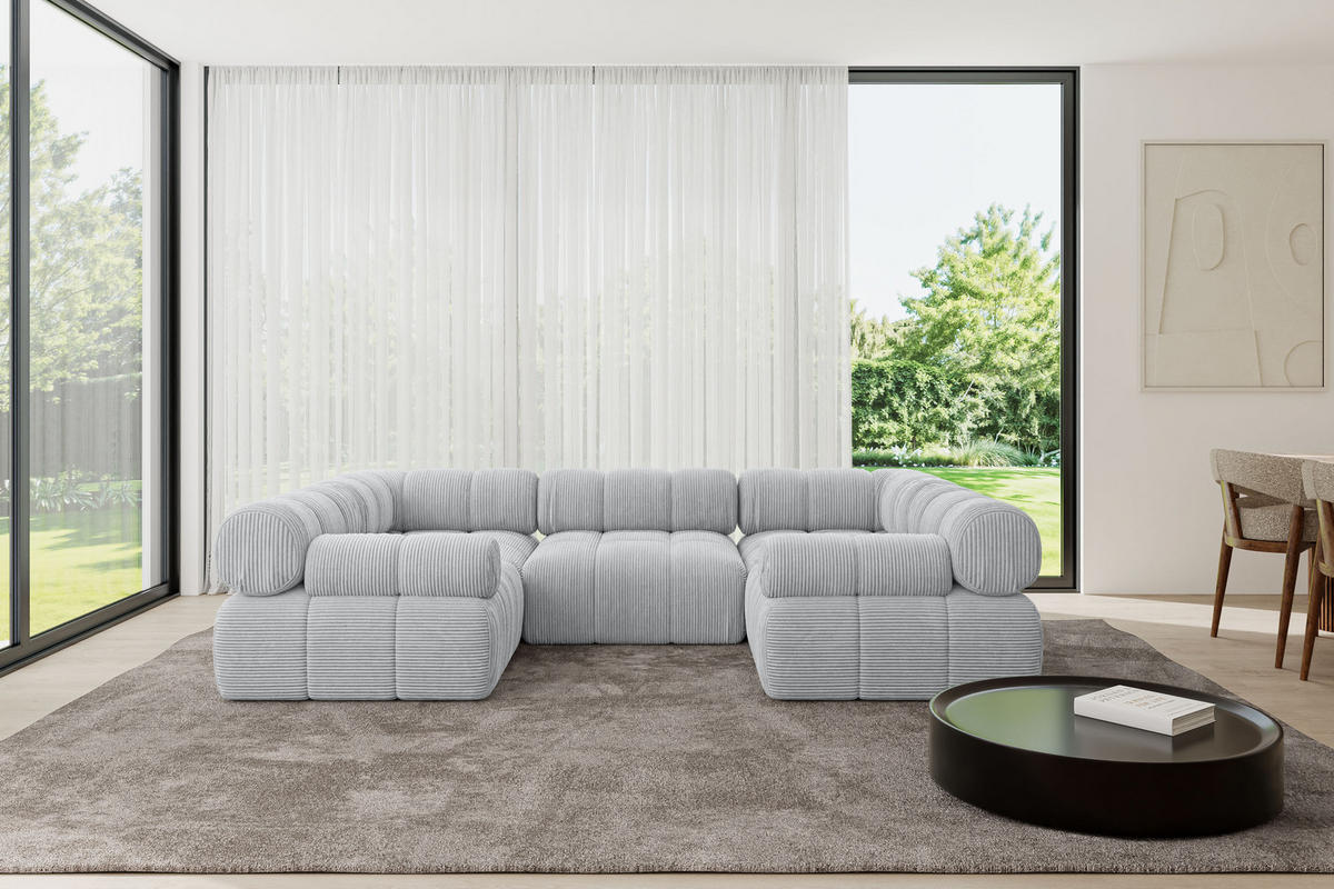 WOHNLANDSCHAFT modulares Sofa Birno-U1 - 285x190x70 cm Grau Cord - Grau, Holzwerkstoff/Textil (285/70/190cm) - ALTDECOR
