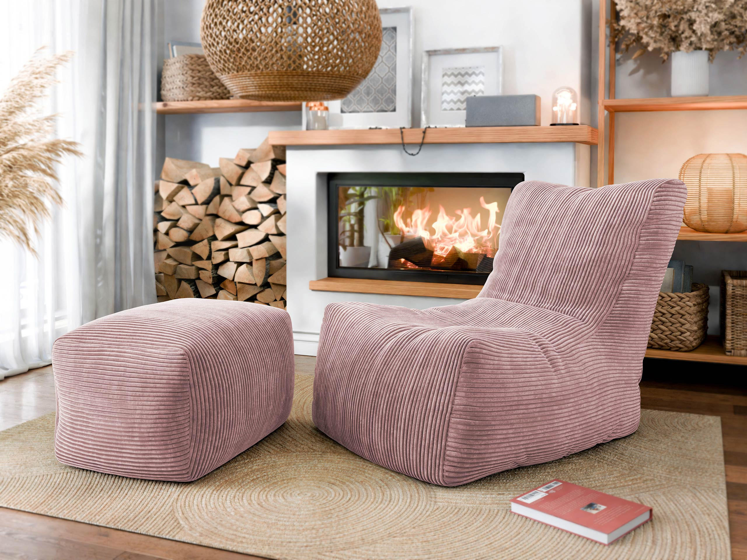 SITZSACK SET Rest und Easy Cord - Rosa, Textil (80/90/100cm) - MIRJAN24