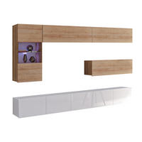 WOHNWAND Kossana 4 Modern Weiß/Goldene Eiche 255/142/43 cm Designmöbel - Hellbraun/Weiß, Holzwerkstoff/Kunststoff (255/142/43cm) - AX Living
