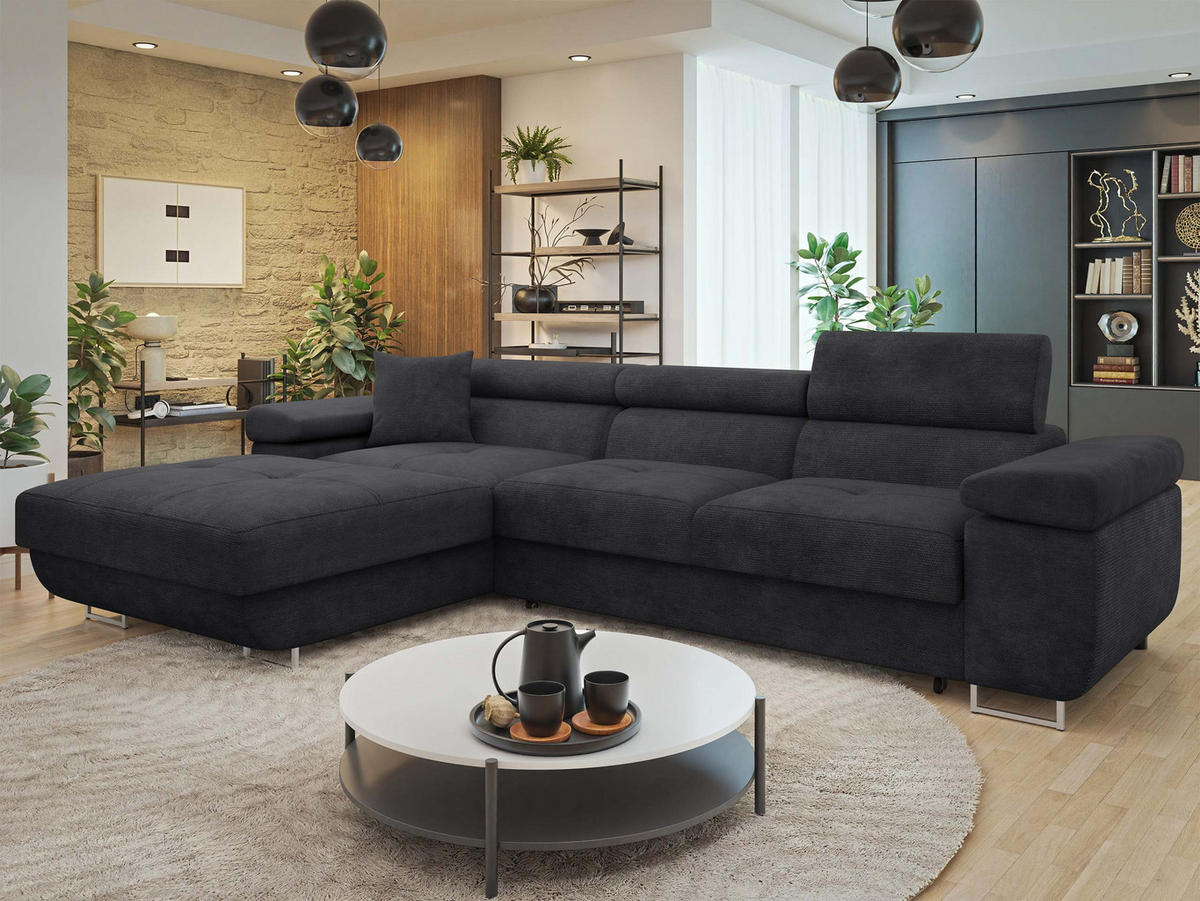 ECKSOFA Torezio Mini, Seite: Links - Anthrazit, Holz/Textil (280/170cm) - MIRJAN24