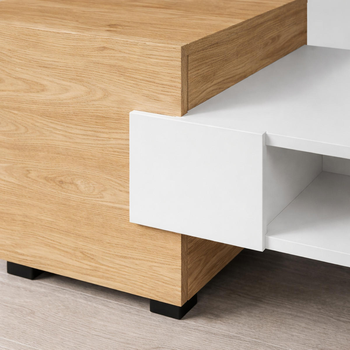 WOHNWAND TORINO Hängend + Stehend, 2-er Set, Mattes Finish, Arktisches Weiß, Ölbehandelt Eiche - Eichefarben/Weiß, Holzwerkstoff/Kunststoff (220/172/35cm) - Komodee