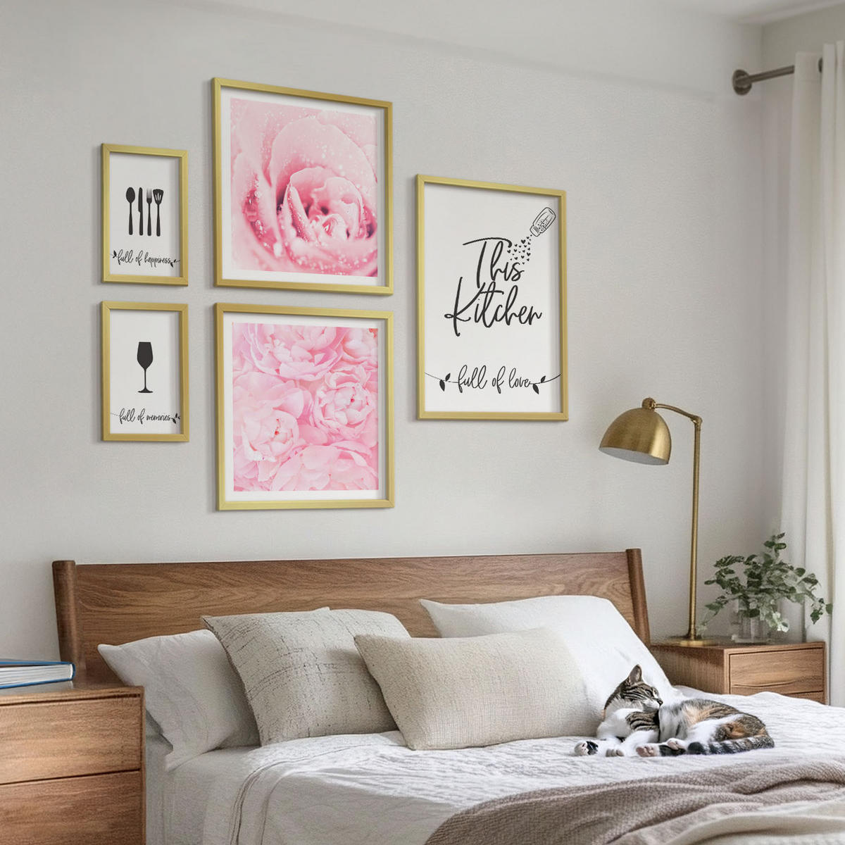 WANDBILDER 5er Set - 50x50 cm & 20x30 cm & 40x60 cm Goldrahmen - Zen-Gemälde, Wassersteine, Buddha - Goldfarben, Kunststoff (40/60cm) - ArtPrintCave
