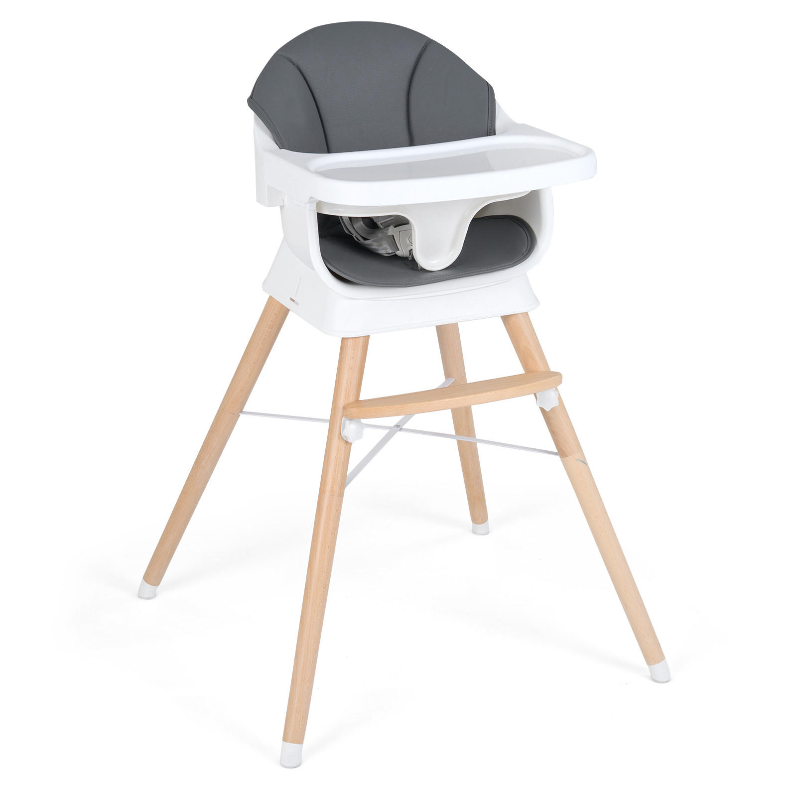 KINDERHOCHSTUHL mit PU-Kissen grau - Grau, Kunststoff (61/91.5/61cm) - COSTWAY