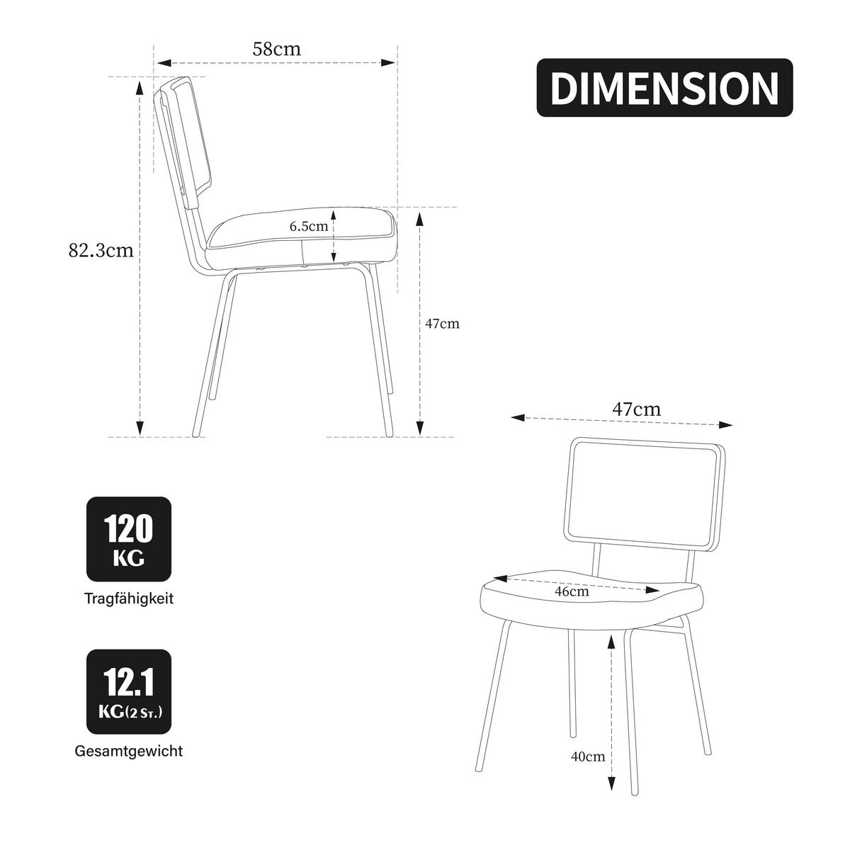 STÜHLE 2er-Set Esszimmerstuhl,Massivholz,PU,Braun - Braun, Textil (47/82/58cm) - LVHOM