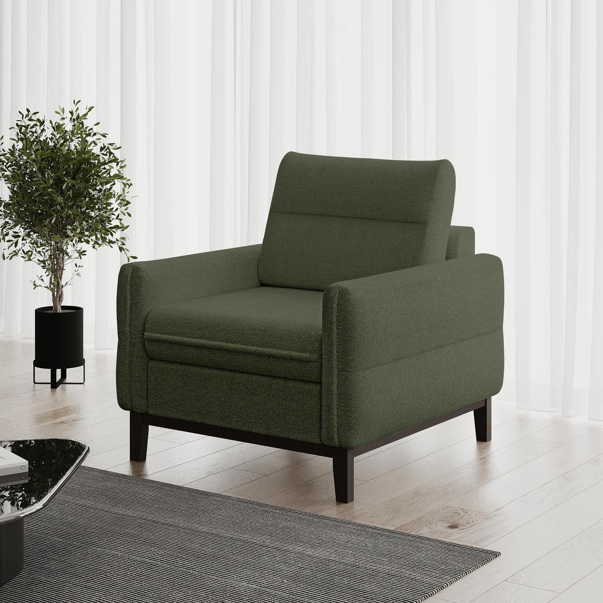 SITZGARNITUR Belweder, zwei Sofas+Sessel, Dunkelgrün, Bouclé - Wengefarben/Dunkelgrün, Holz/Textil (268/95/94cm) - Beautysofa