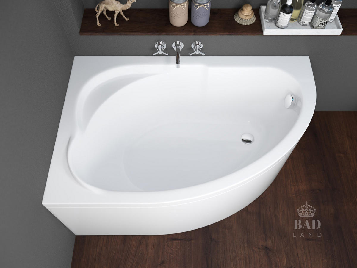 BADEWANNE Eckwanne STANDARD 130/85 Links Ablauf & Füße - Weiß, Kunststoff (85/53.5/130cm) - bad land
