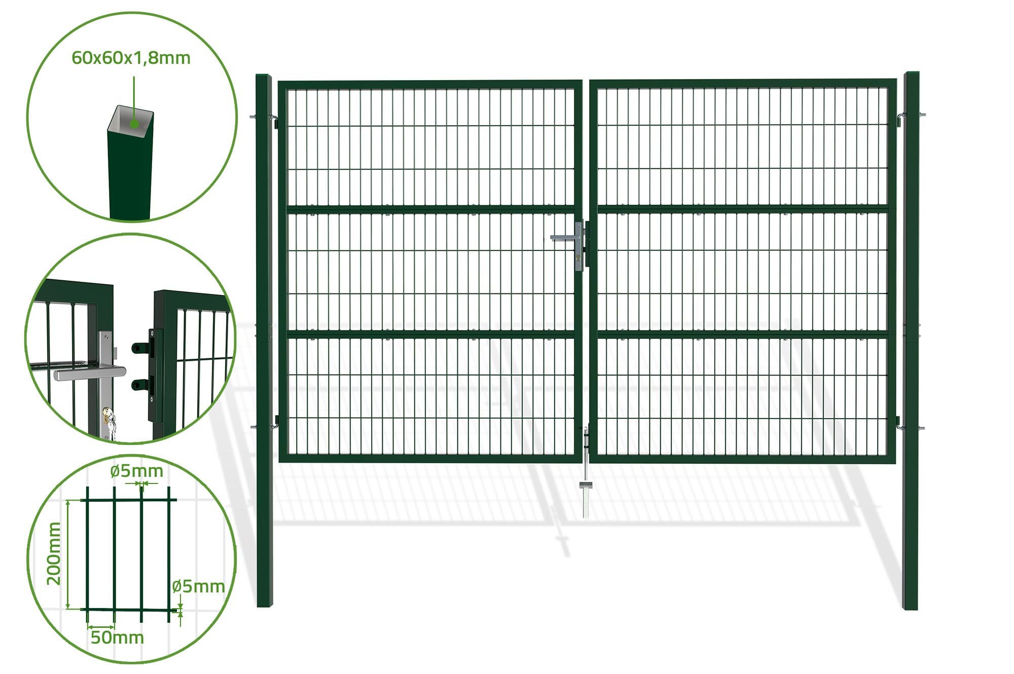 ZAUNTOR Razo Grün 3m H.180cm + TÜRCHEN 1m H.180cm - Grün, Metall (306/183cm) - Casanoov
