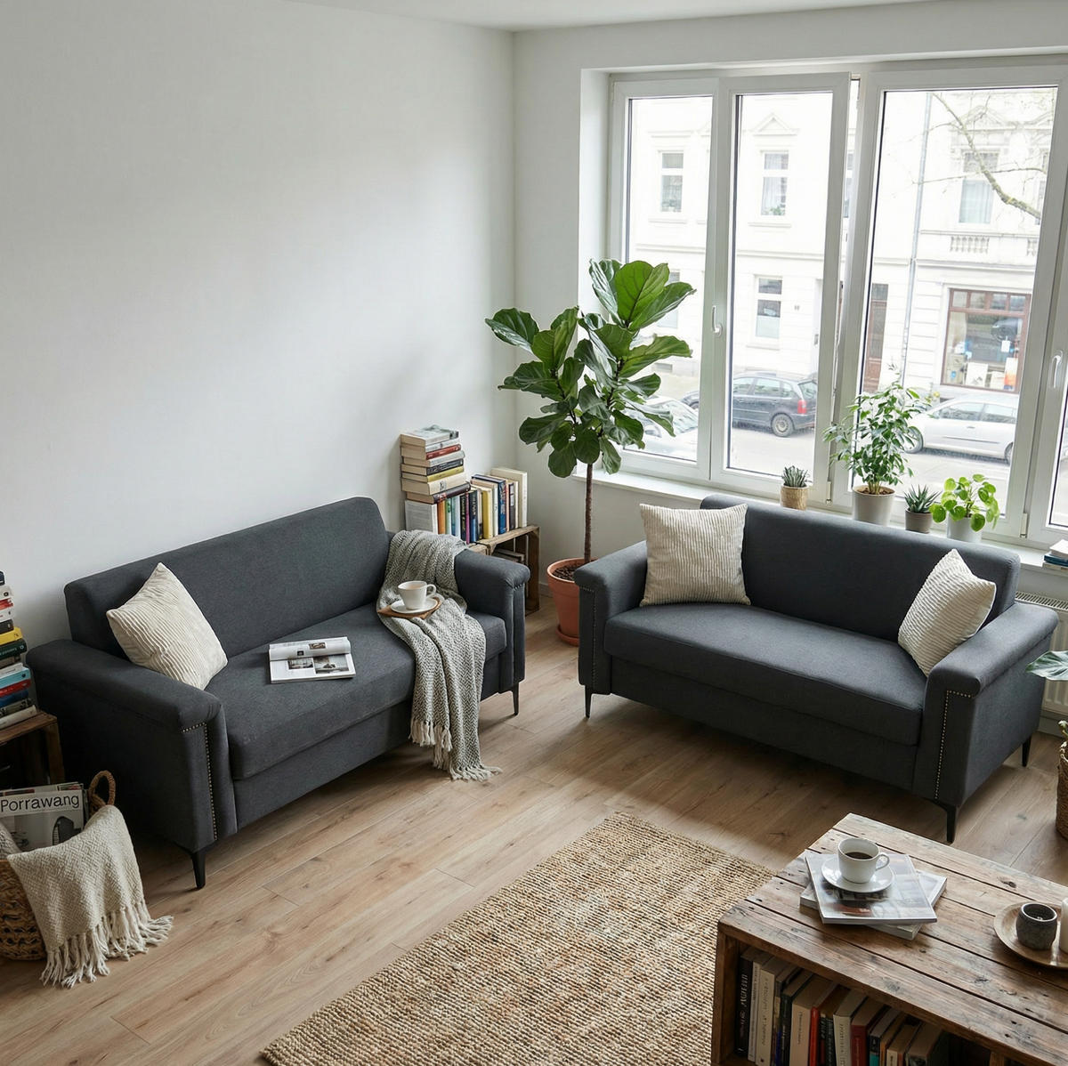 SOFA 2er-Set 172 cm Stoff Dark Gray - Dunkelgrau, Holz (73.5/81.5/172.1cm) - Meubliv