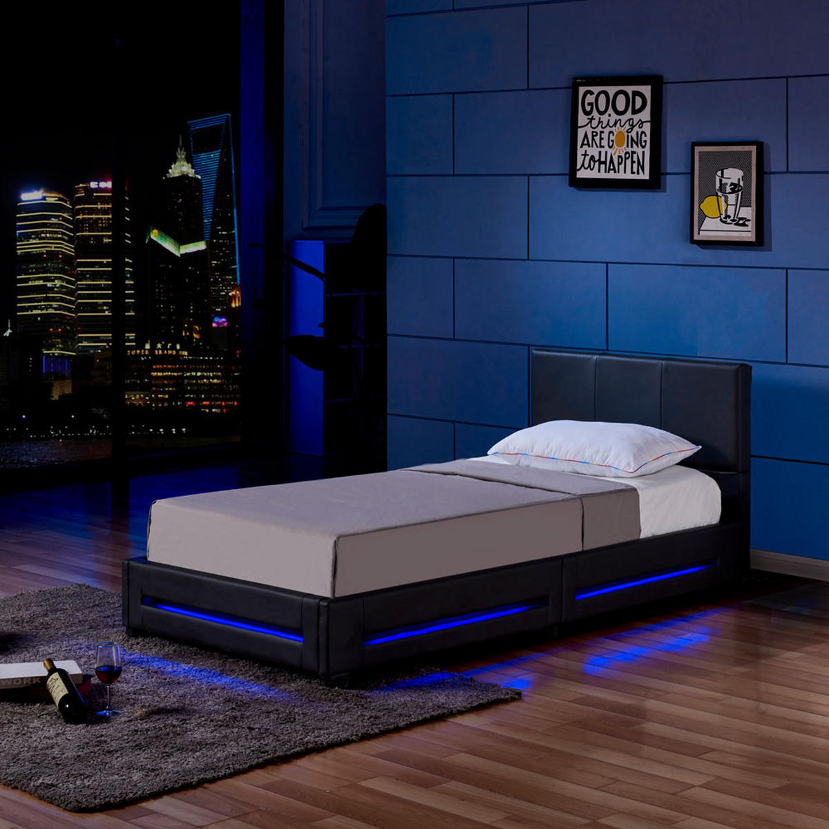 LED BETT ASTEROID - Weiß, 90 x 200 cm - Weiß, Kunststoff - Home Deluxe