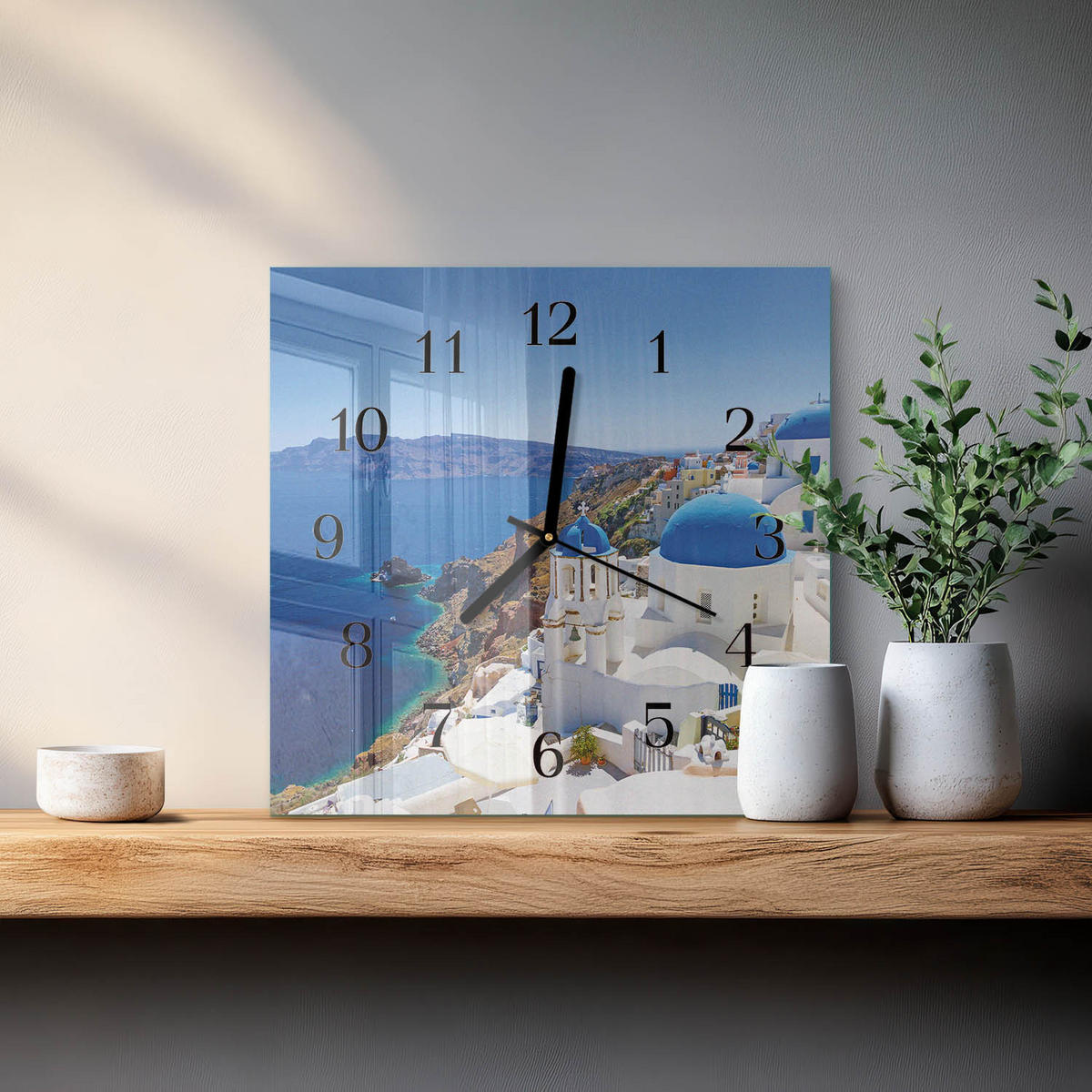 WANDUHR 30x30 cm - Santorini - Blau, Glas (30/30/0.4cm) - TULUP