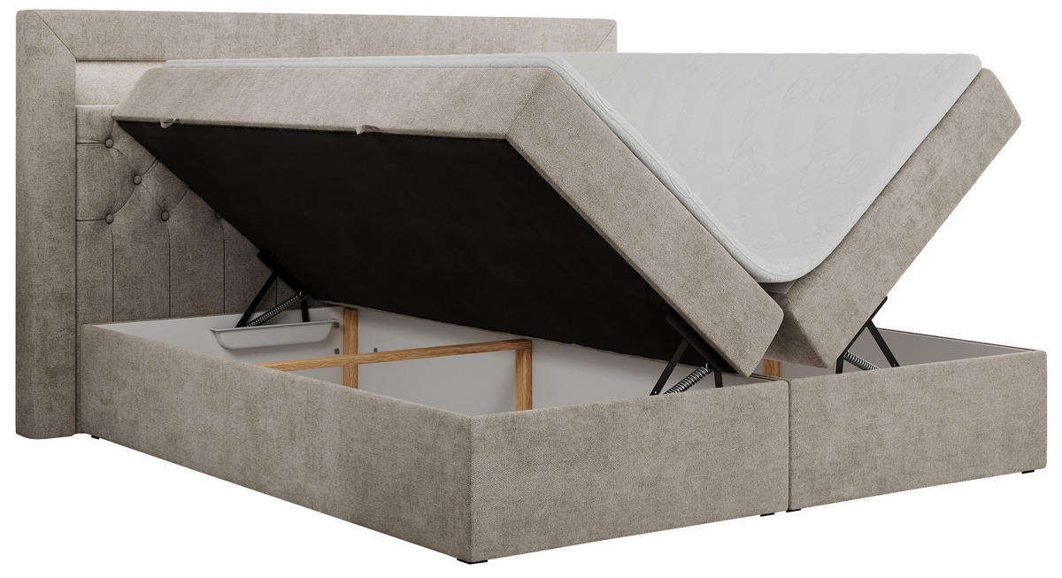 BOXBETT GOLD-6 LED 180/200 Beige Struktur - H3 - Beige, Holz/Textil (180/200cm) - MKS