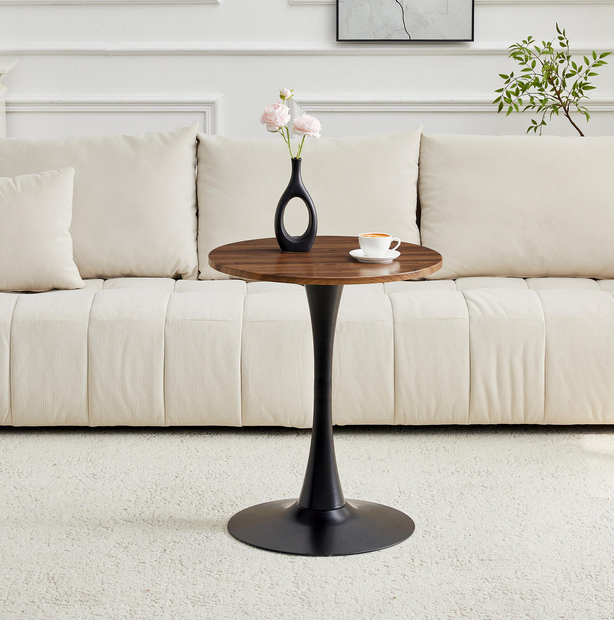 BEISTELLTISCH 60/60/72 cm in Walnuss/Schwarz aus MDF und Metall, rund - Schwarz, Holzwerkstoff (60/60/72cm) - Flora Grace