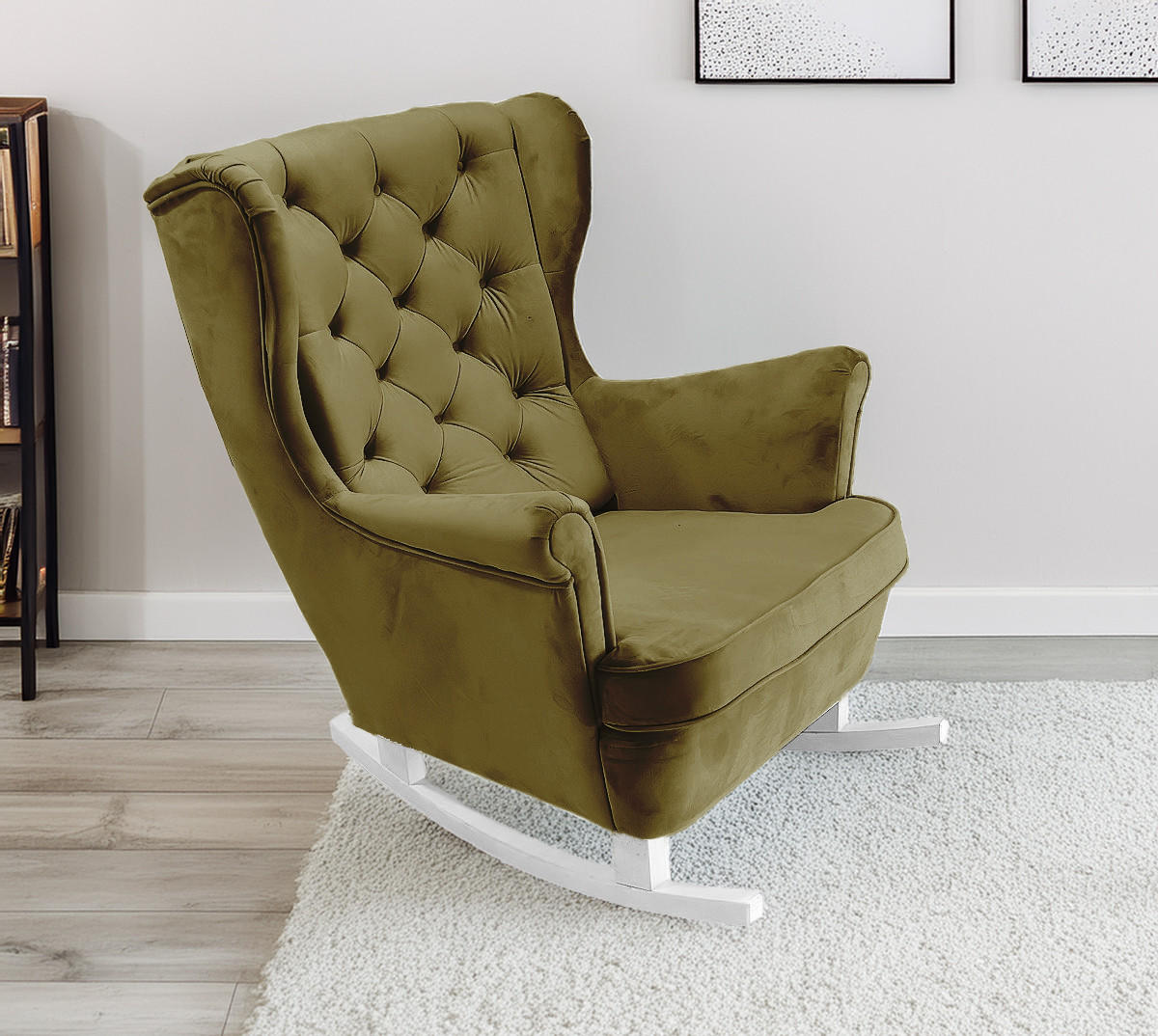 SCHAUKELSESSEL mit gepolstertem Sitz und Armlehnen, 102x81x95 cm, Grün_29845 - Salbeigrün/Weiß, Holz/Textil (81/102/95cm) - DomoHome