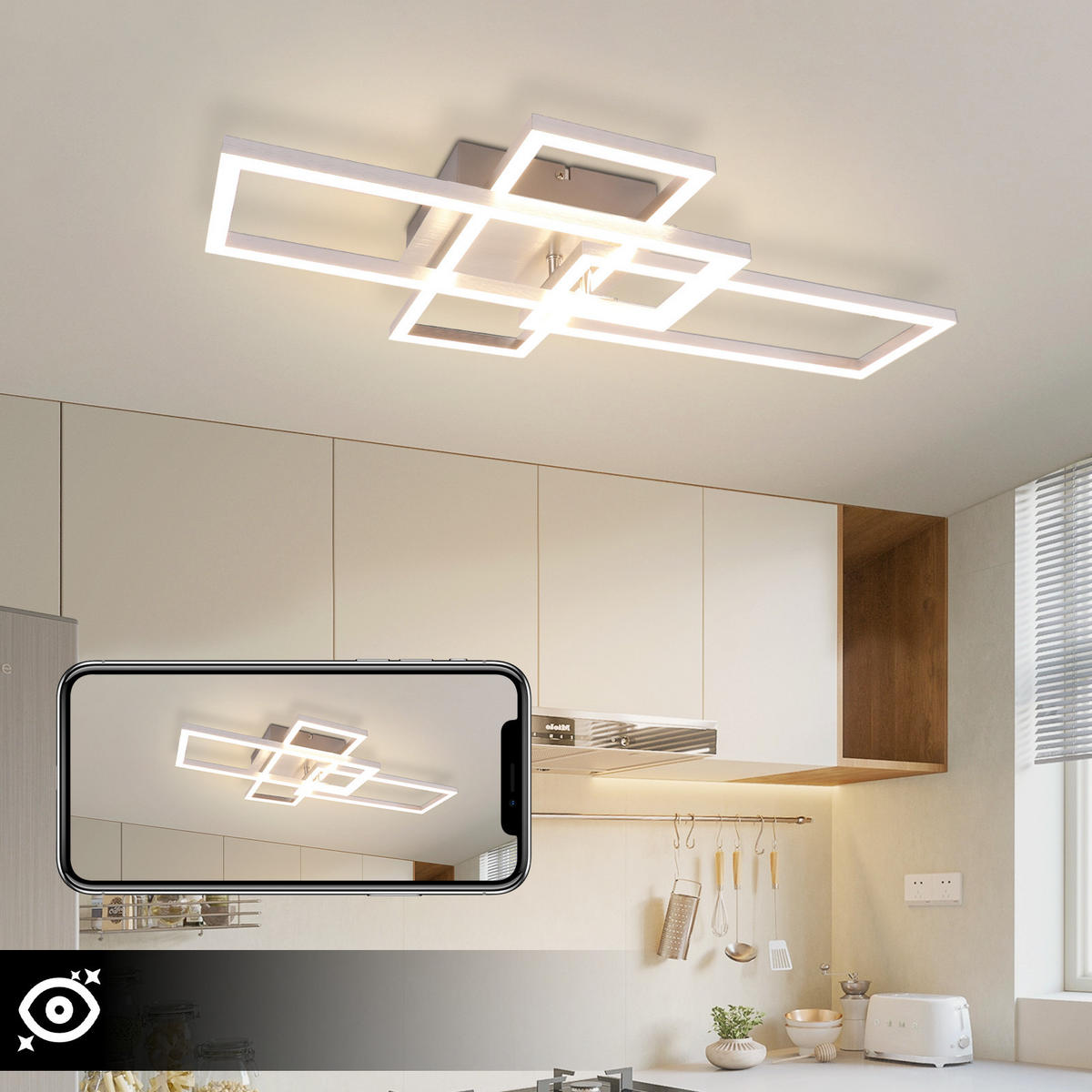 LED-DECKENLEUCHTE Flamhain 35/9.5/64.5 cm - Silberfarben, Metall (64.5/35/9.5cm) - ZMH