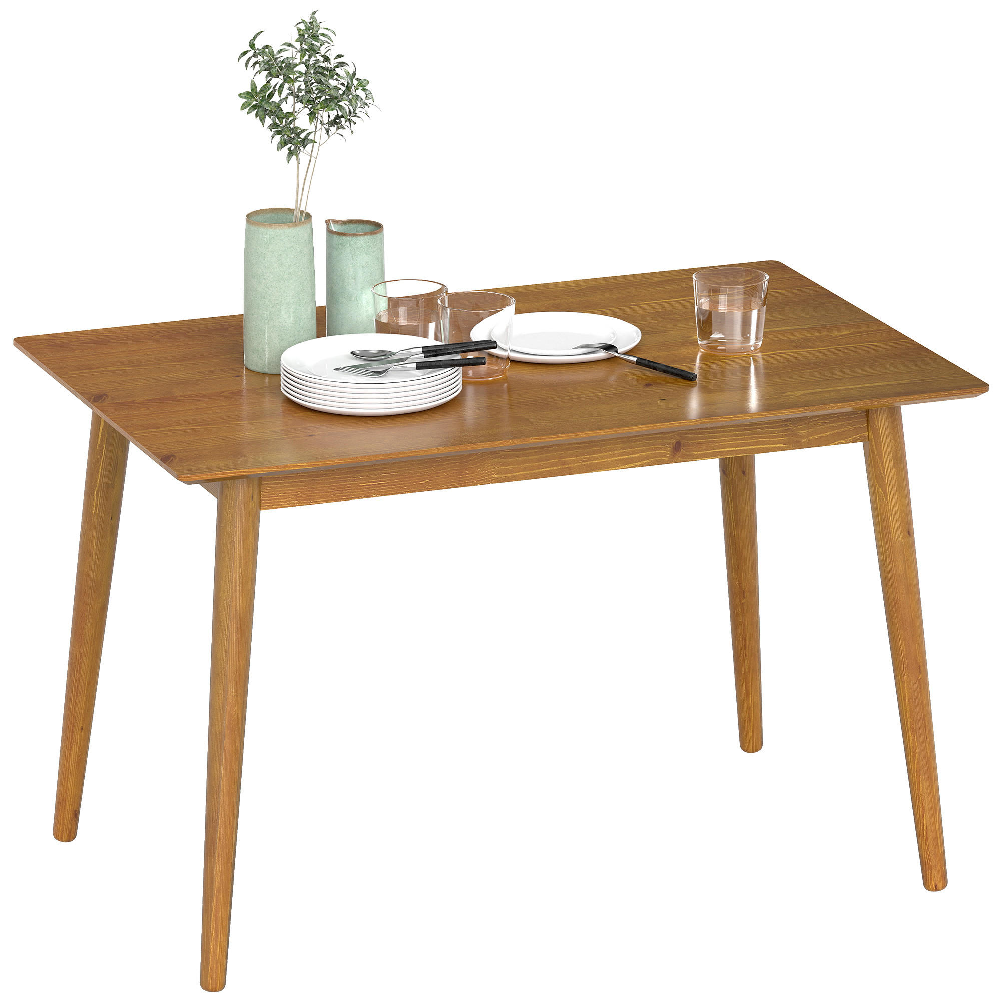 ESSTISCH DE-16482 Retro-Design mit konischen Beinen Naturholz - Braun, Holz (120/75/76cm) - ComfortXL