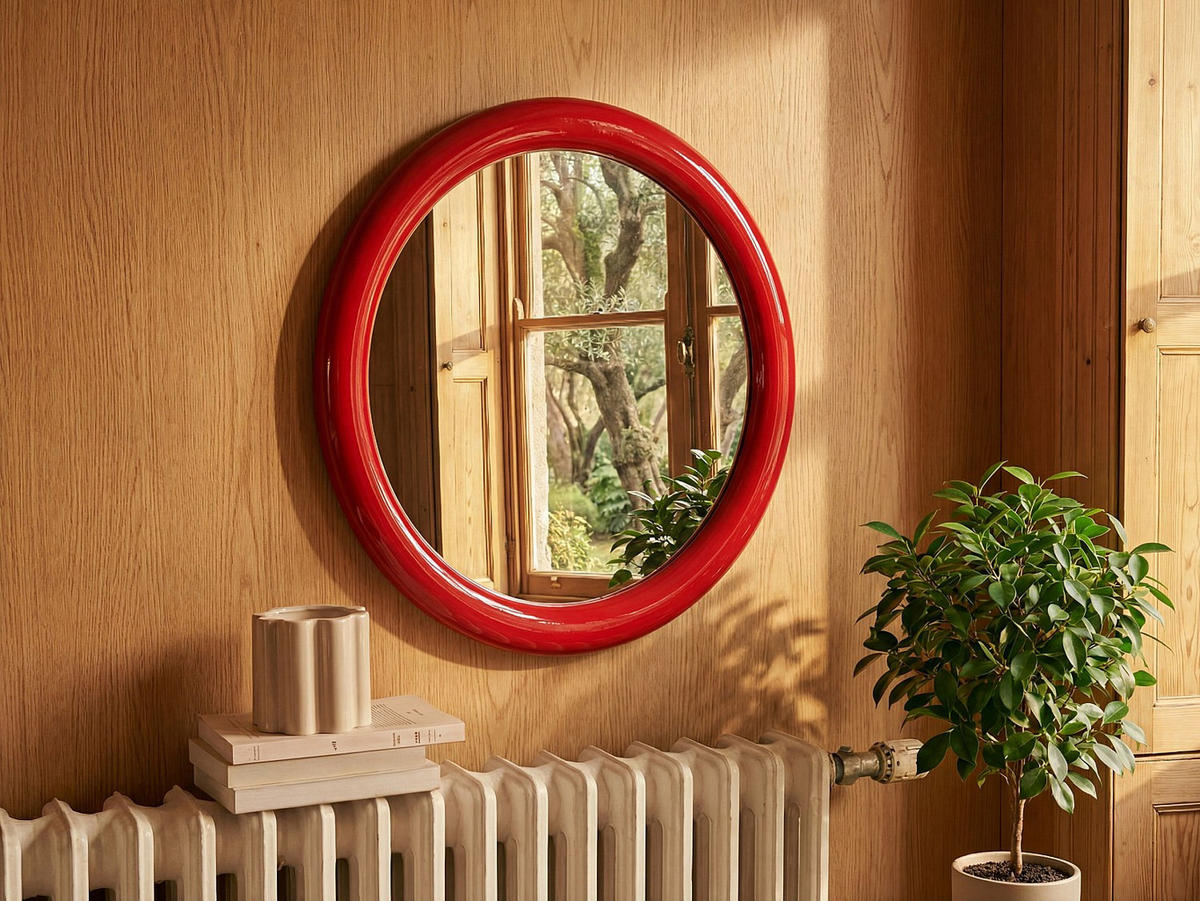 WANDSPIEGEL - 60 cmcm x 4 cmcm - Holz, Platte - Rot - MAELO - Rot, Holz (60/60/4cm) - Vente-Unique