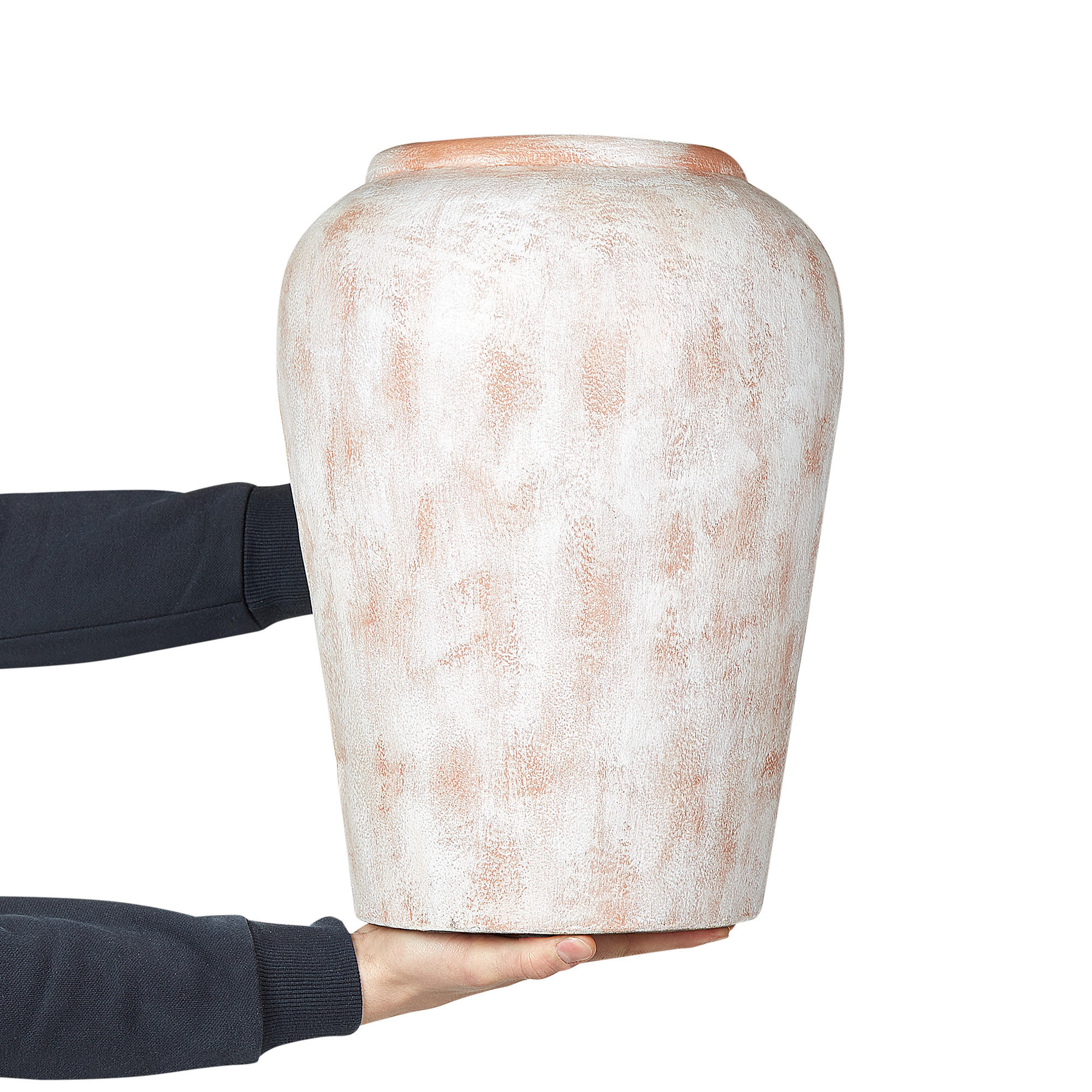 DEKOVASE Terrakotta weiß Miri - Weiß, Stein (42cm) - Beliani