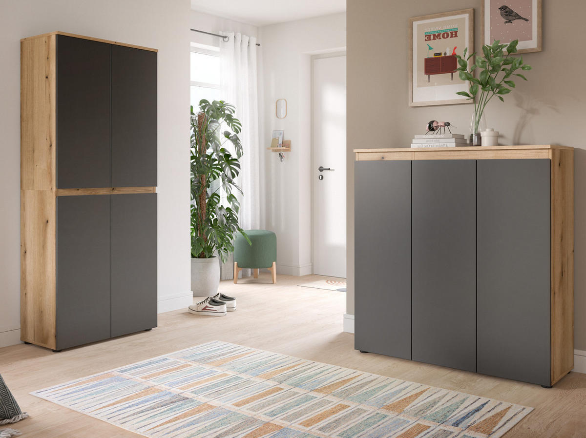 KOMMODE grau, Evoke Eiche 105 x 11 cm, Anrichte mit 10 Fächern - Eichefarben/Schwarz, Holzwerkstoff/Kunststoff (105/111/37cm) - Inn.Furn