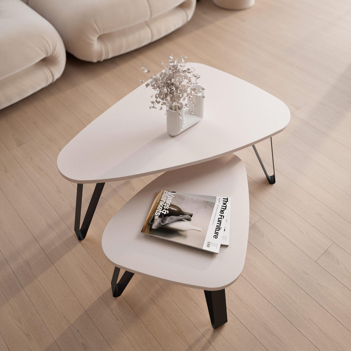 SATZTISCH NOA Stahlgestell, Freiform, Schwarz / Kaschmir - Kaschmir/Schwarz, Holzwerkstoff (94/60/42cm) - Idohome