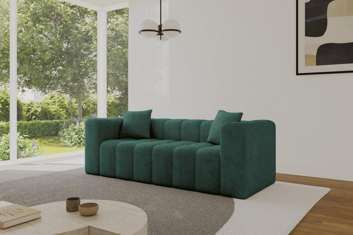 SOFA 2-Sitzer DONY-2 232x90x71 cm Grün Samt - Jadegrün/Schwarz, Holzwerkstoff/Kunststoff (232/71/90cm) - ALTDECOR