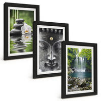 BILDER SET 3er Set - 20x30 cm Schwarzer Rahmen - Harmoniesteine Wasser Buddha - Schwarz, Kunststoff (20/30cm) - TULUP