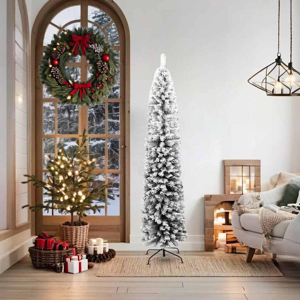 WEIHNACHTSBAUM Künstlicher Schlank Mit Schnee Grün 180 Cm Pvc - Grün, Kunststoff (180cm) - vidaXL