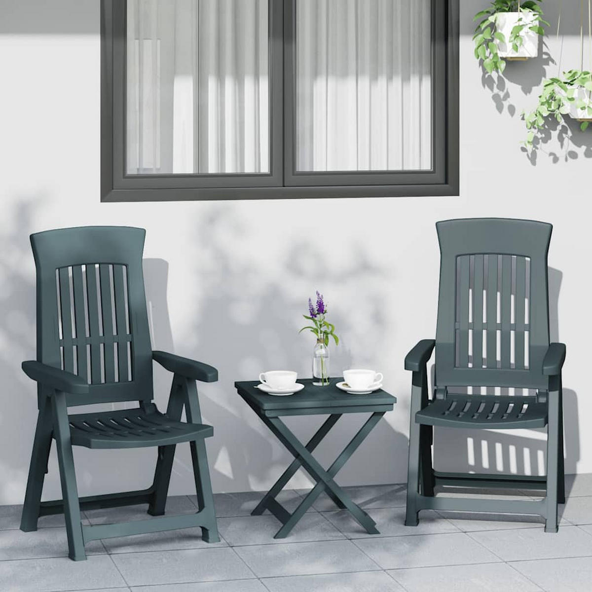 GARTENSTÜHLE 2er Set Verstellbar Grün Pp - Grün, Kunststoff (58/109.5/95.5cm) - vidaXL