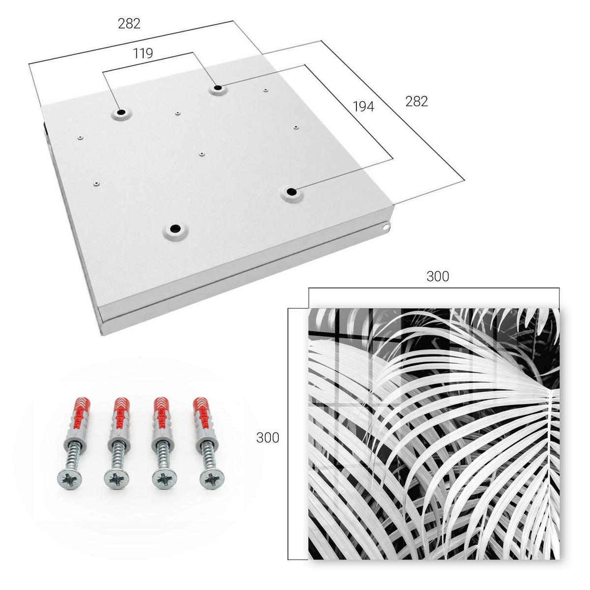 SCHLÜSSELBOX Weiß 30x30 cm – Türöffnung nach rechts - Palmenblätter - Weiß, Metall (30/30/5cm) - TULUP