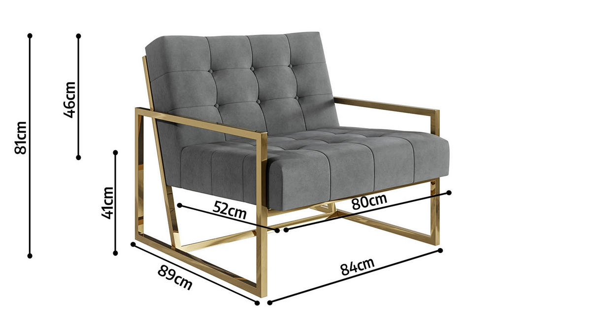 LOUNGESESSEL Duban Grau Samtstoff - Goldfarben/Grau, Holz/Textil (84/81/89cm) - S-Style Möbel