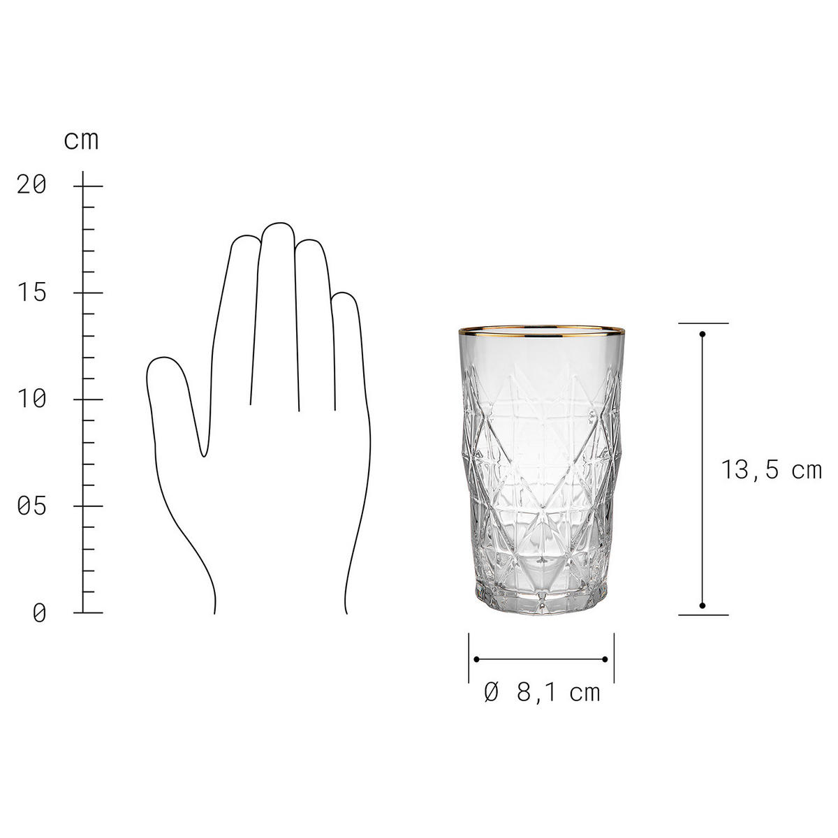 LONGDRINKGLAS (6er Set) Upscale - Goldfarben, Glas (0.46L) - Butlers