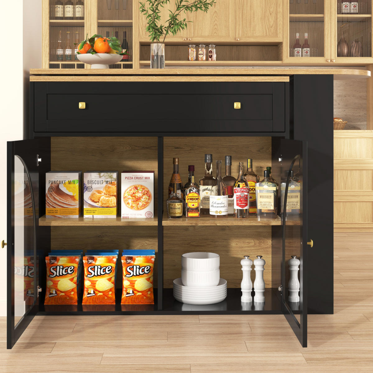 BARTISCH 138-204/39/104 cm in Schwarz mit drehbarer Ausziehfunktion & Regal - Schwarz, Holzwerkstoff (138/39/104cm) - BEAOK