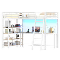 HOCHBETT 140/200 cm in Weiß mit integriertem Schreibtisch, 4-stöckigem Regal, LED und Ladestation aus Metall und MDF - Weiß, Holzwerkstoff/Metall (140/200cm) - STILVORA